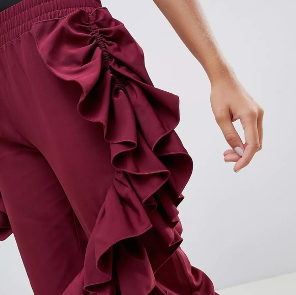 ASOS Design Ruffle Sweatpants in Burgundy Women's Us Size 4 NWT - Picture 4 of 16